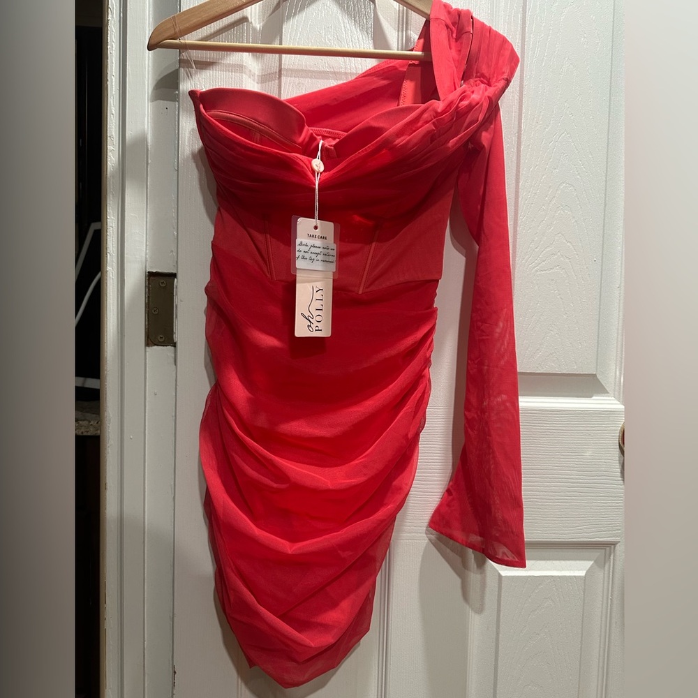 Oh Polly One Shoulder Pink Dress